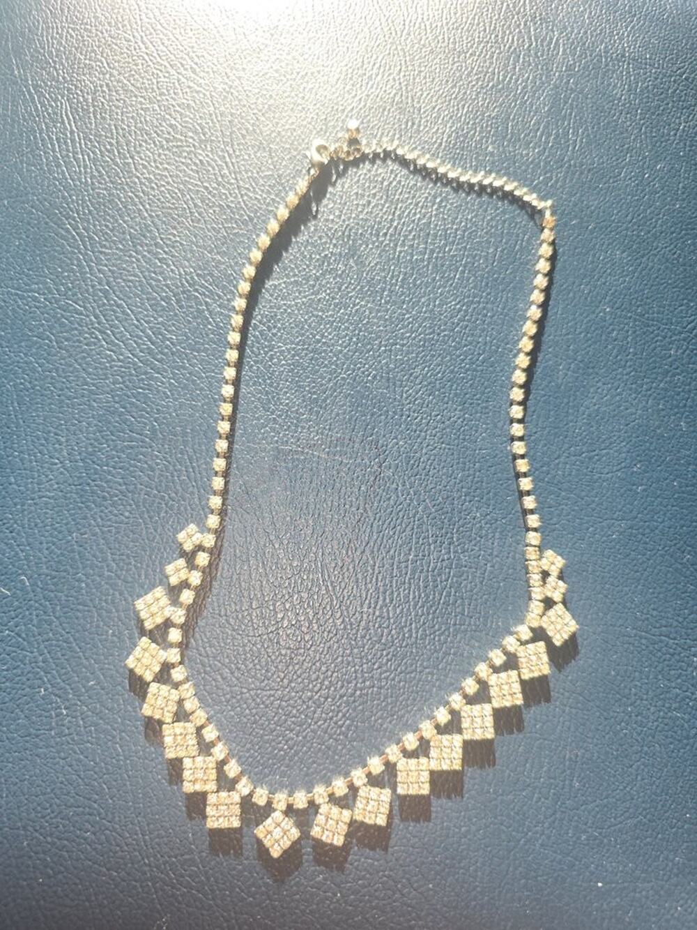 Vintage Rhinestone Necklace with Geometric Design